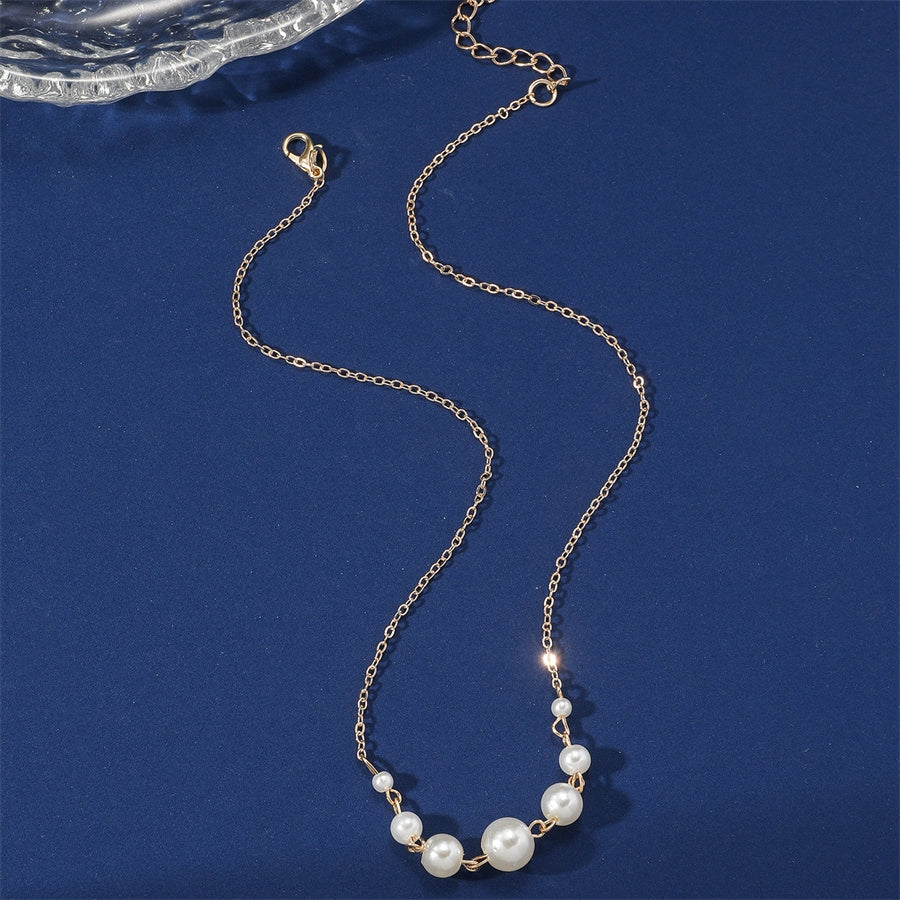 Elegant Solid Color Imitation Pearl Choker Necklace for Women