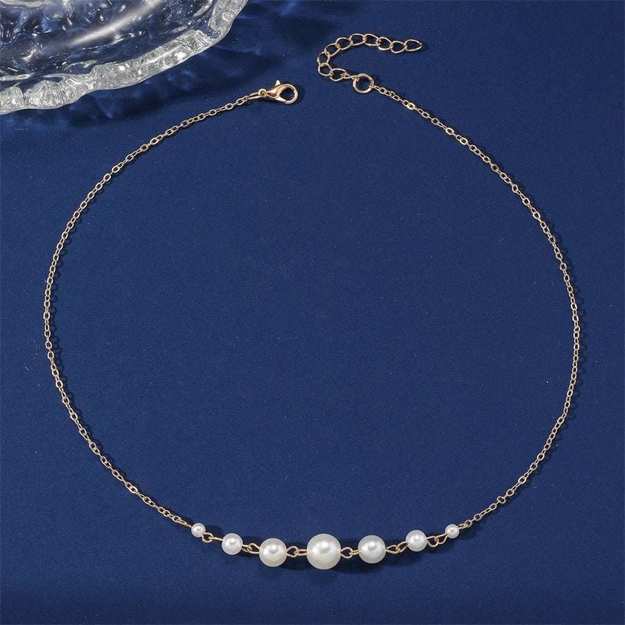 Elegant Solid Color Imitation Pearl Choker Necklace for Women