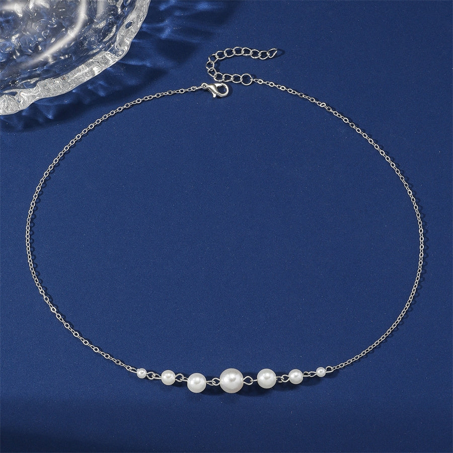 Elegant Solid Color Imitation Pearl Choker Necklace for Women