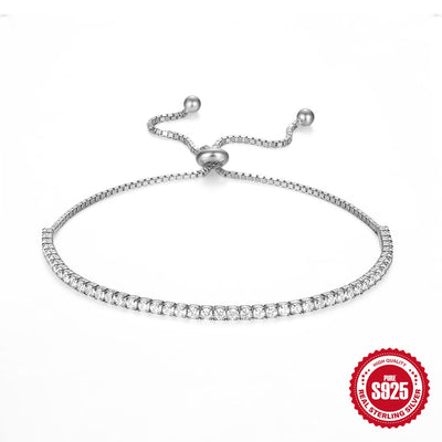 Elegant 925 Sterling Silver Zircon Tennis Bracelet - Adjustable Luxury Jewelry for Women