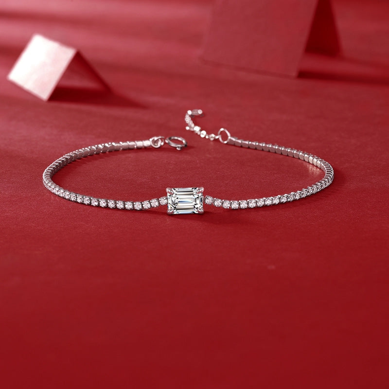 Elegant Square Sterling Silver Moissanite Aurora Tennis Bracelet