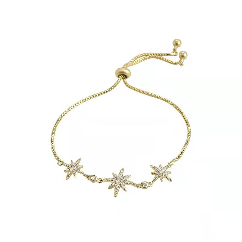 Elegant Star and Moon Zircon Pearl Women's Bracelet - Korean Fashion Design