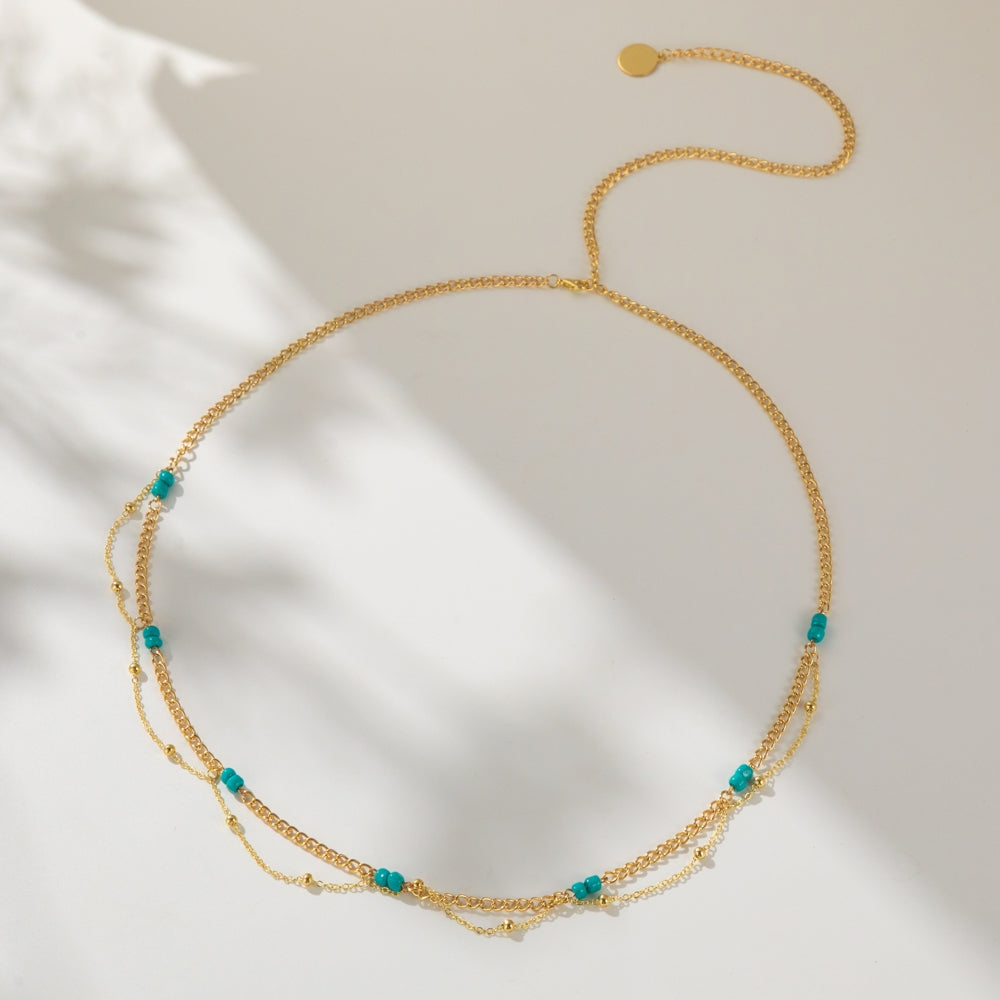 Elegant Geometric Blue Beaded Copper Waist Chain for Women