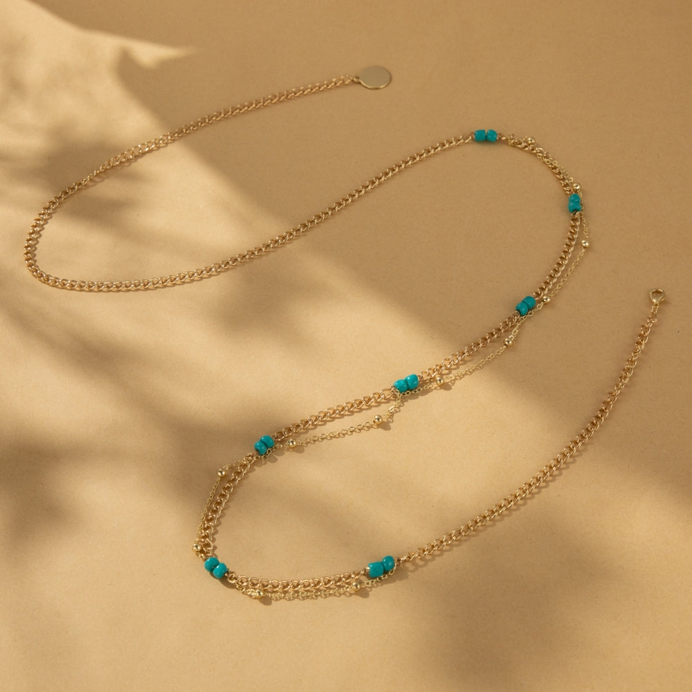 Elegant Geometric Blue Beaded Copper Waist Chain for Women