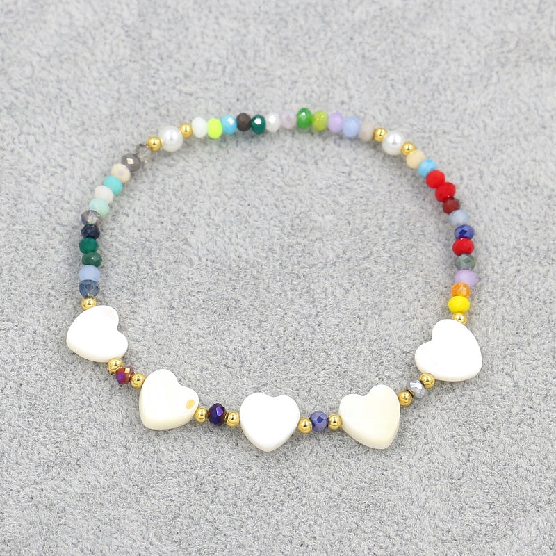 Elegant Bohemian Heart Crystal Shell Beaded Women's Bracelet