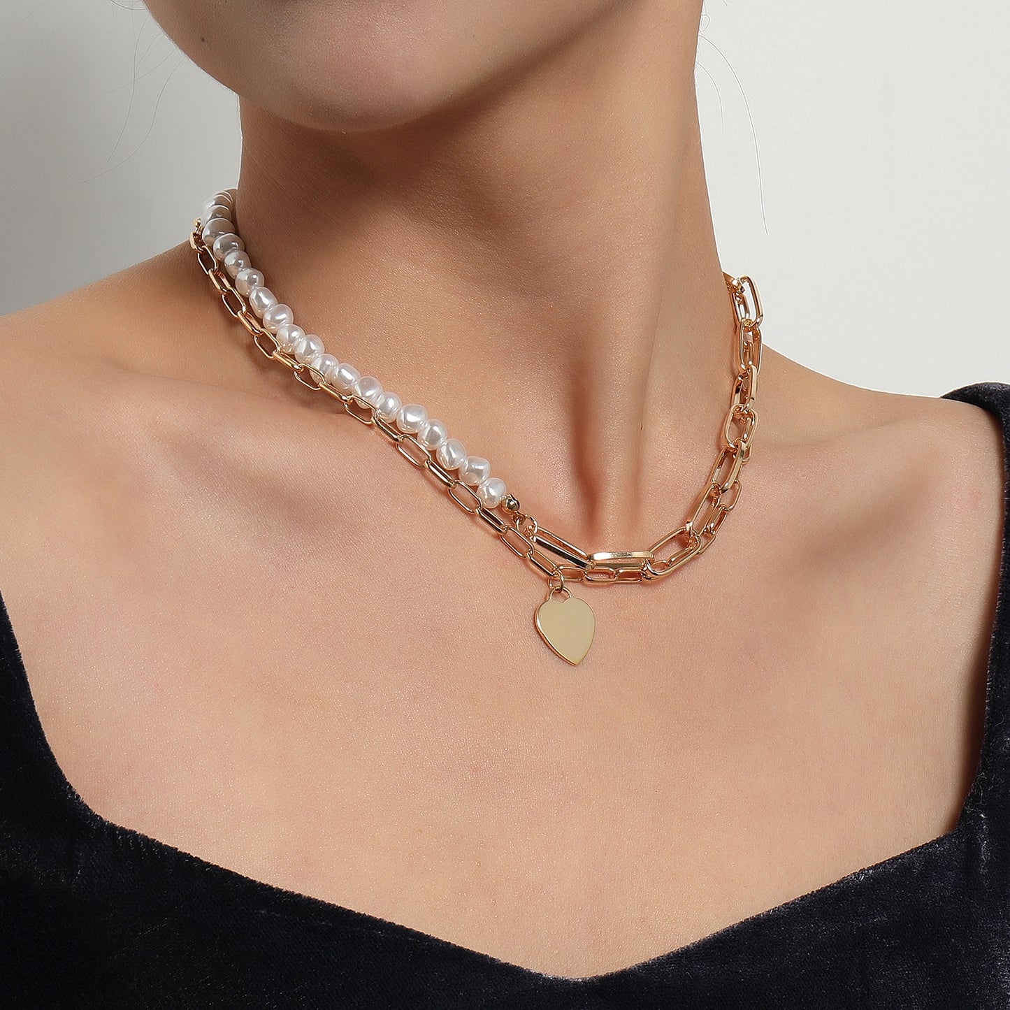 Elegant Heart Shape Pearl Double Layer Necklace for Women