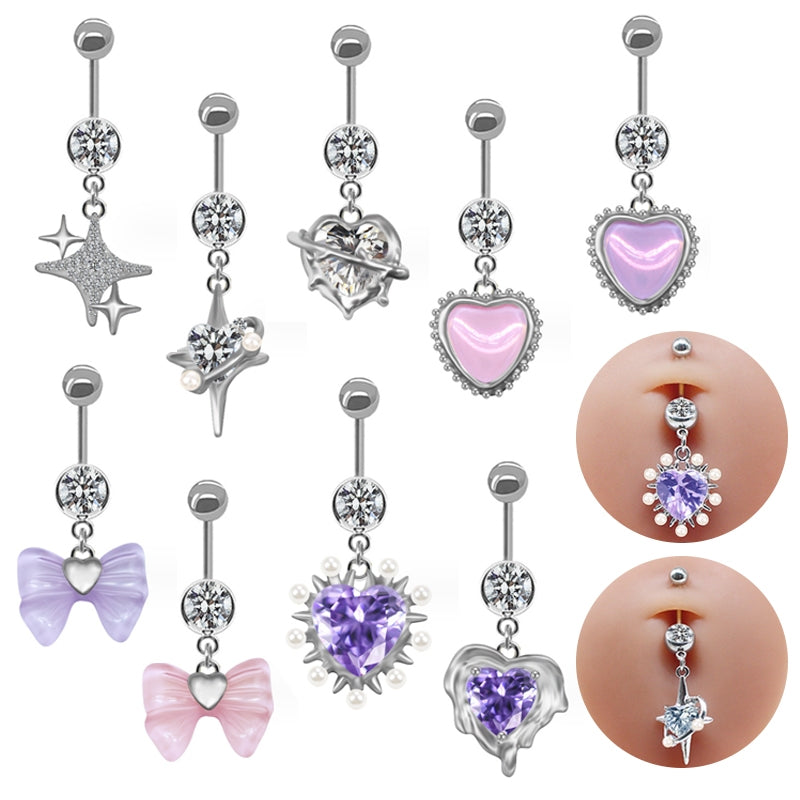 Elegant Heart Shape Butterfly Bow Knot Zircon White Gold Plated Belly Ring