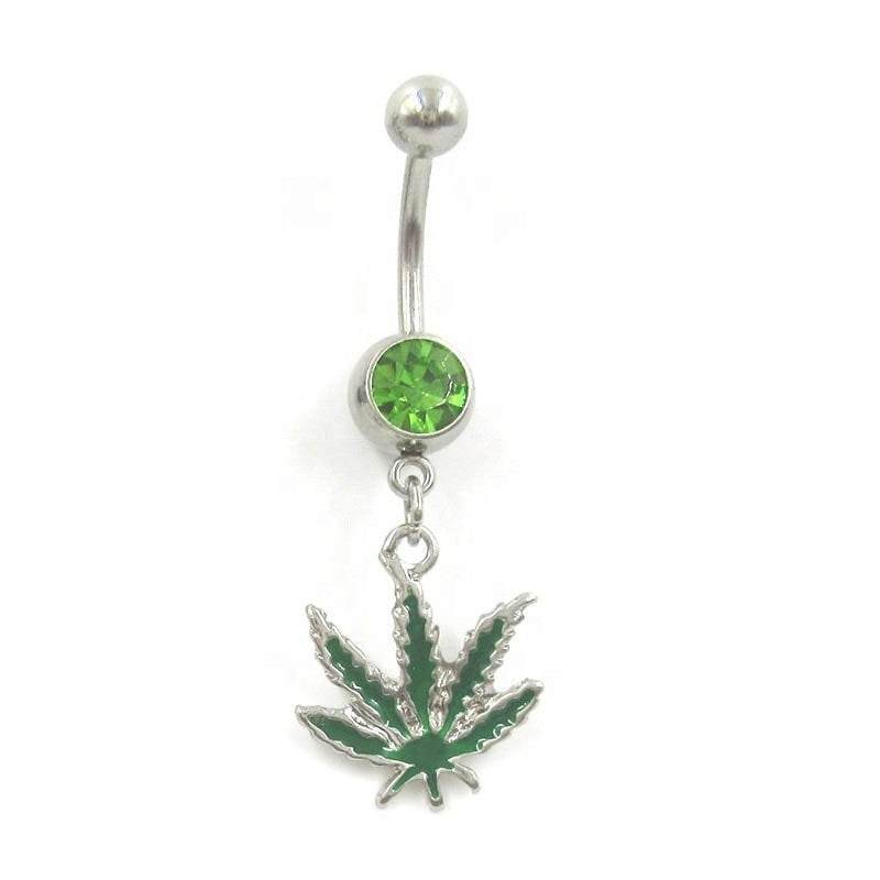 Elegant Sunflower Maple Leaf Rhinestone Inlay Belly Ring - Stainless Steel and Copper with White Gold Plating