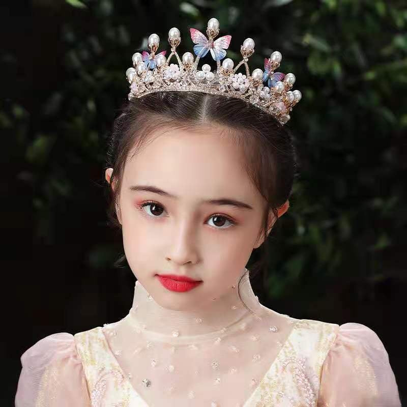 Elegant Rhinestone Pearl Tiara for Girls - Handmade Crystal Butterfly Crown Accessories