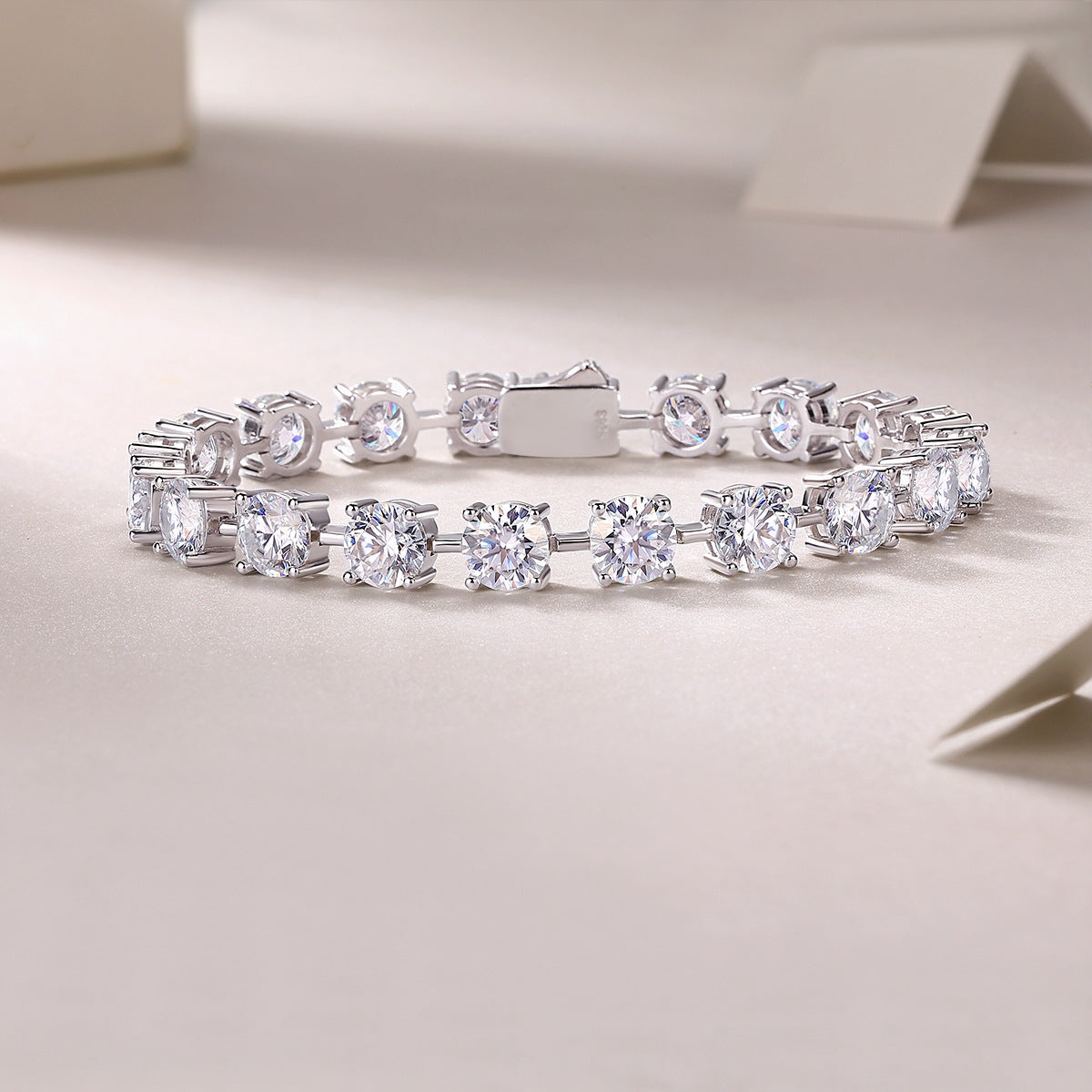 Elegant Geometric Sterling Silver Moissanite Bracelet