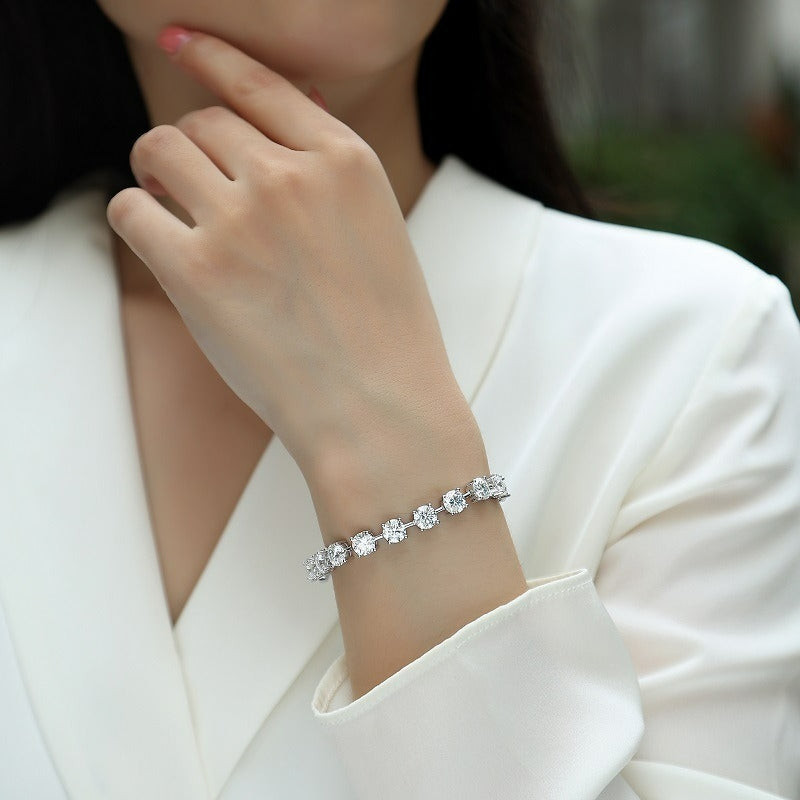 Elegant Geometric Sterling Silver Moissanite Bracelet