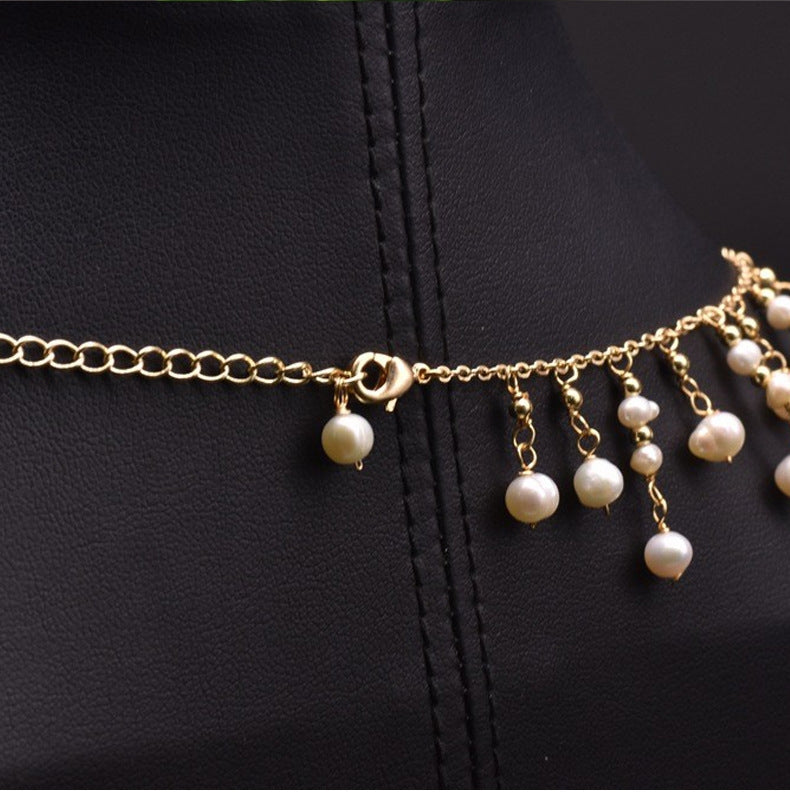 Elegant Tassel Freshwater Pearl 18k Gold Plated Necklace