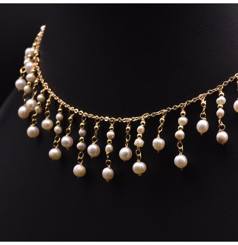 Elegant Tassel Freshwater Pearl 18k Gold Plated Necklace