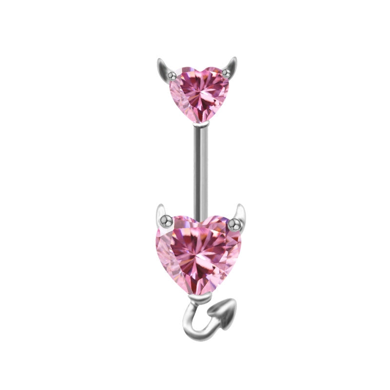 Elegant Heart Shape Stainless Steel Zircon Inlay Belly Ring
