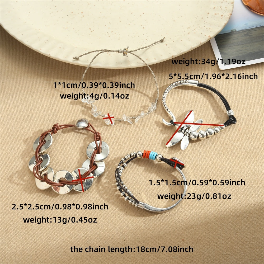 Elegant Vintage Geometric Dragonfly Alloy Cowhide Bangle Bracelet