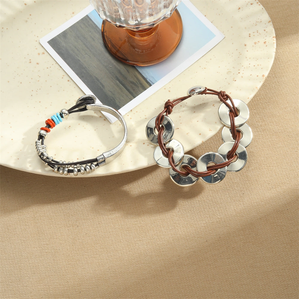 Elegant Vintage Geometric Dragonfly Alloy Cowhide Bangle Bracelet