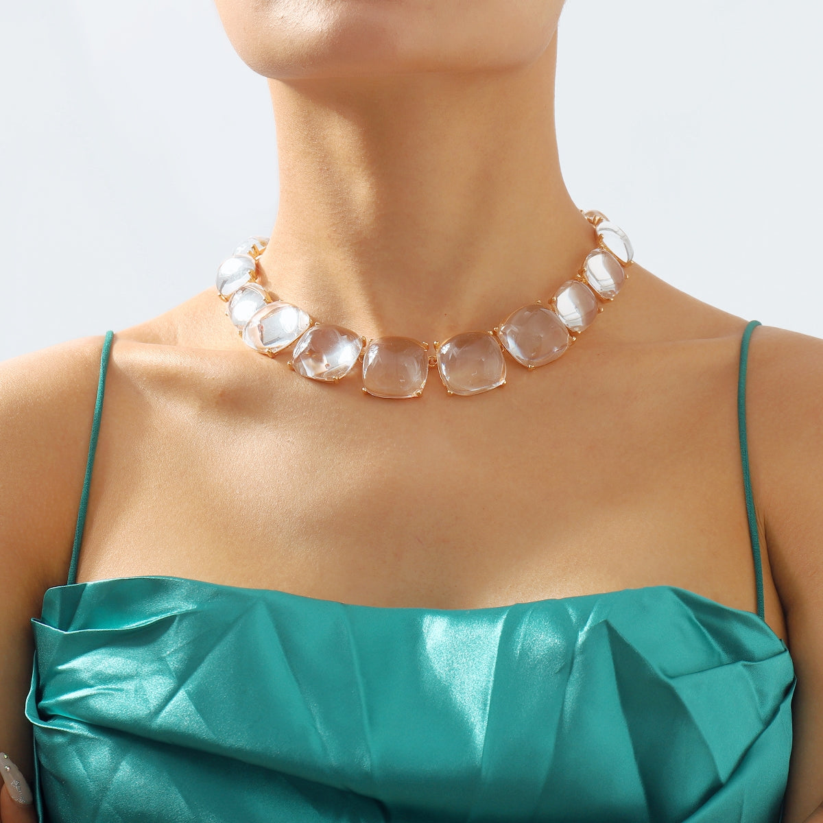 Elegant Vintage Square Rhinestone Necklace and Bohemian Geometric Jewelry Set