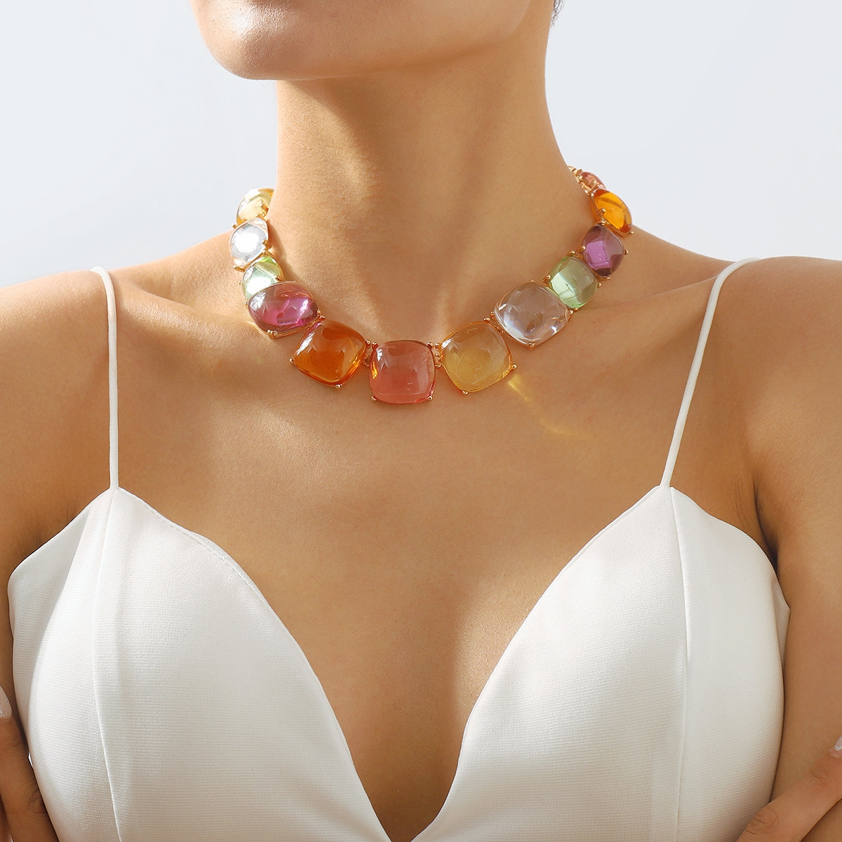 Elegant Vintage Square Rhinestone Necklace and Bohemian Geometric Jewelry Set