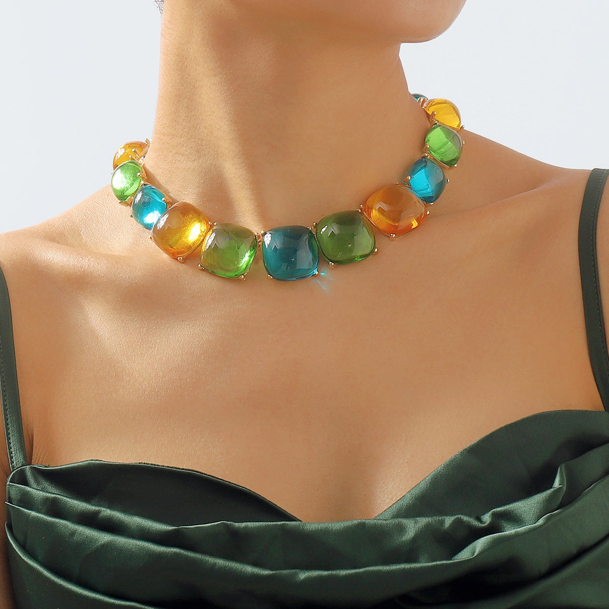 Elegant Vintage Square Rhinestone Necklace and Bohemian Geometric Jewelry Set