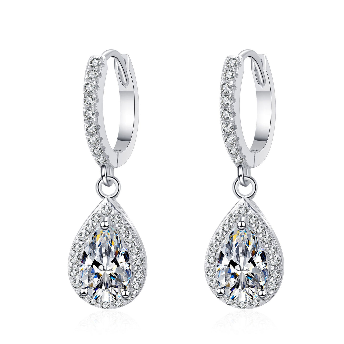 Elegant Water Droplet Sterling Silver Moissanite Zircon Drop Earrings