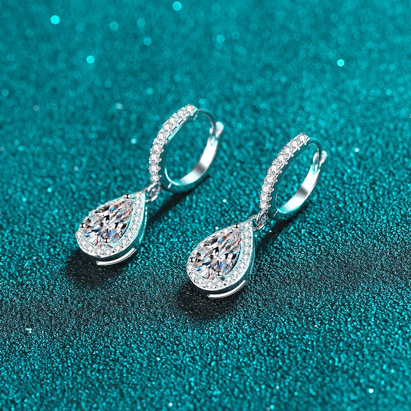 Elegant Water Droplet Sterling Silver Moissanite Zircon Drop Earrings