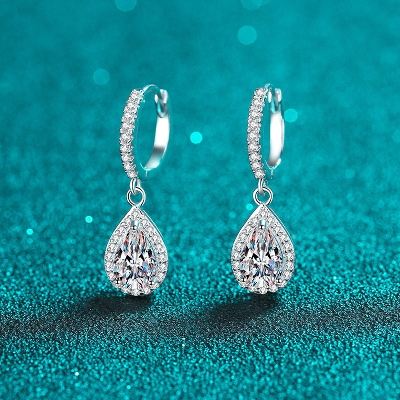 Elegant Water Droplet Sterling Silver Moissanite Zircon Drop Earrings