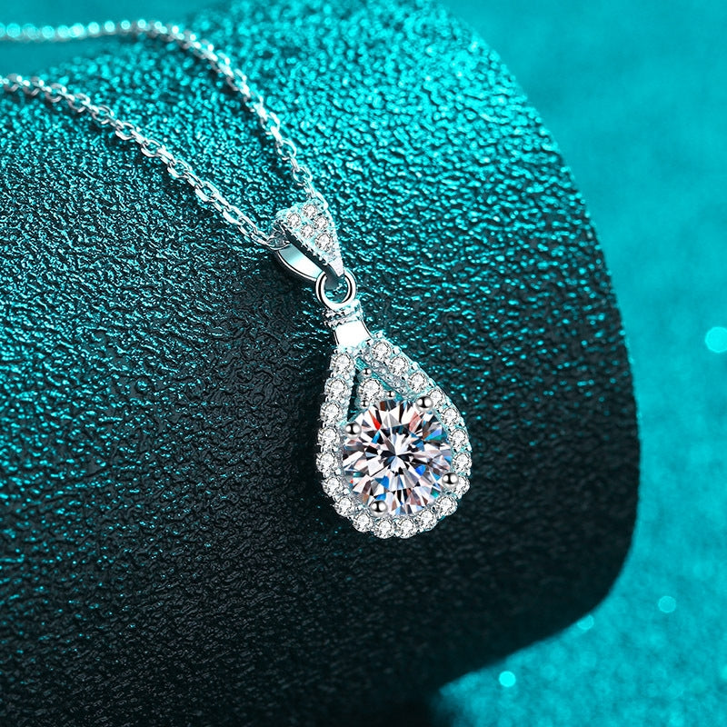 Elegant Water Droplets Sterling Silver Moissanite Zircon Pendant Necklace