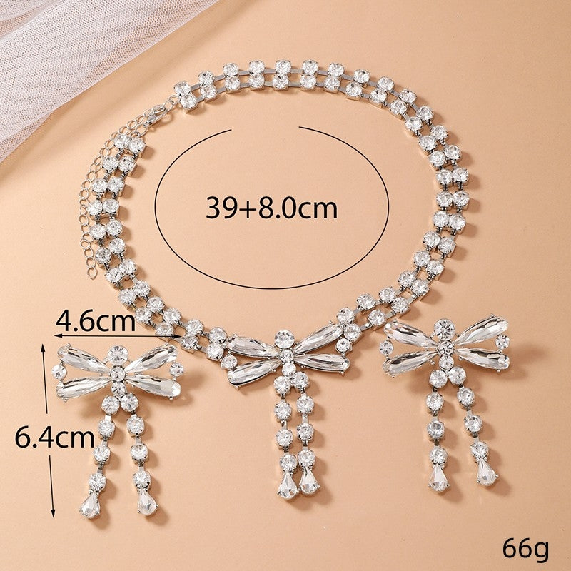 Elegant Bridal Bow Knot Rhinestone Necklace and Earring Set