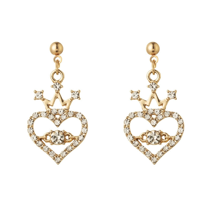 Elegant Heart Crown Rhinestone Necklace and Earrings Set for Women