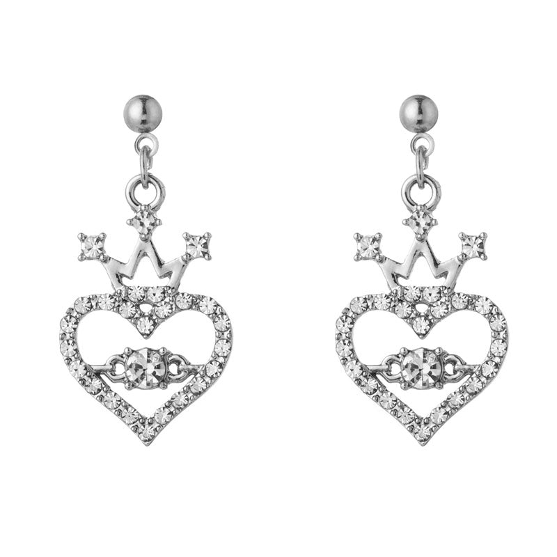 Elegant Heart Crown Rhinestone Necklace and Earrings Set for Women