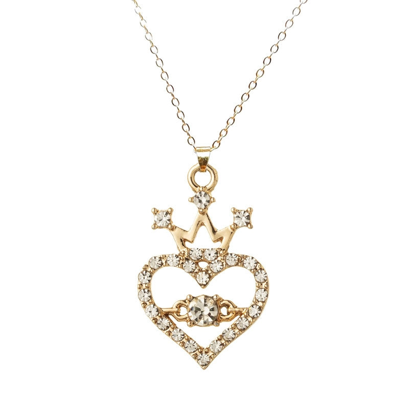 Elegant Heart Crown Rhinestone Necklace and Earrings Set for Women