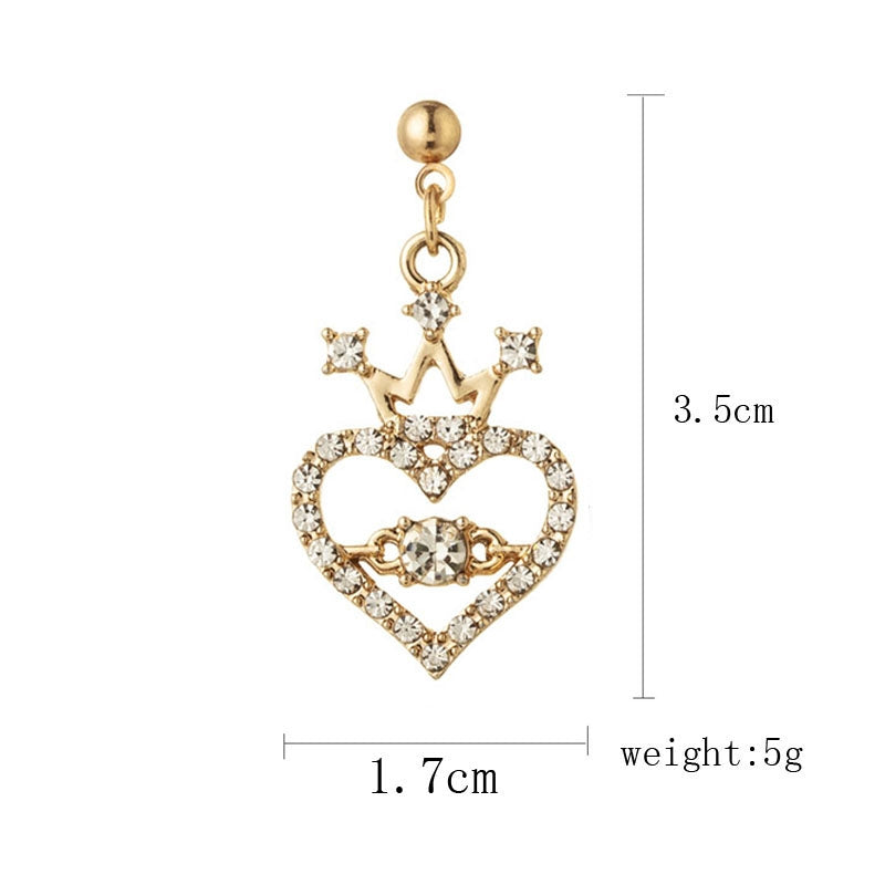 Elegant Heart Crown Rhinestone Necklace and Earrings Set for Women