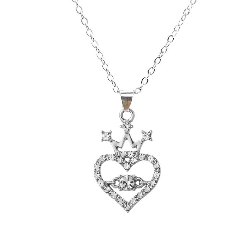 Elegant Heart Crown Rhinestone Necklace and Earrings Set for Women