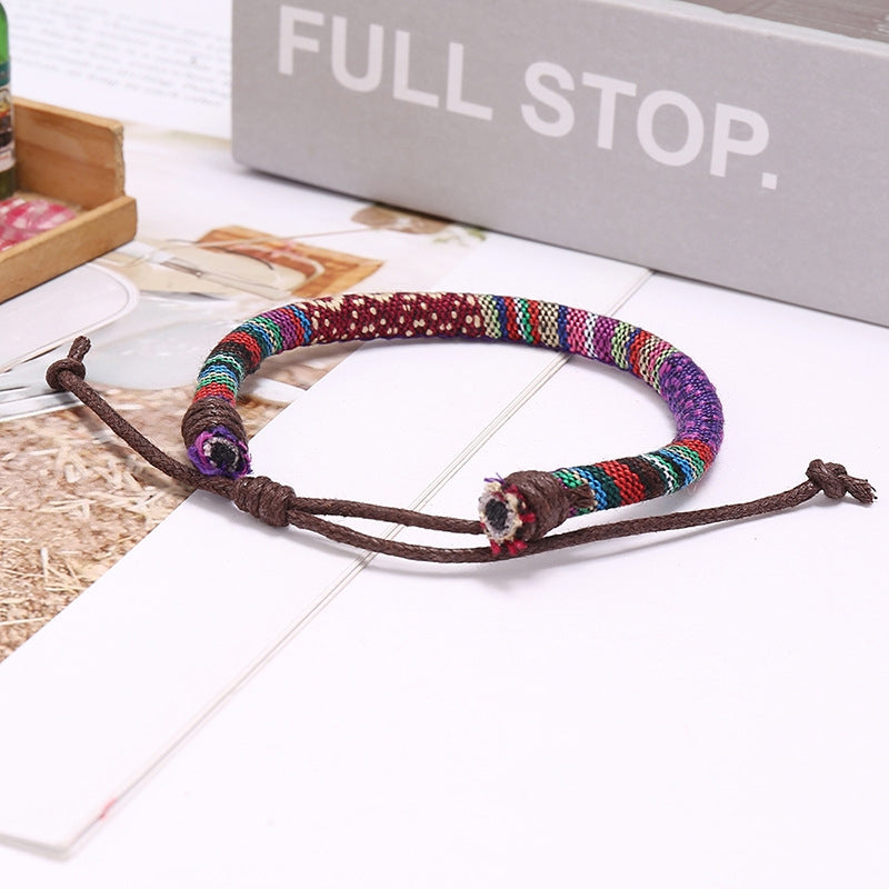 Ethnic Style Colorful Braided Bracelet for Women - Hand-Woven Cotton and Linen Jewelry