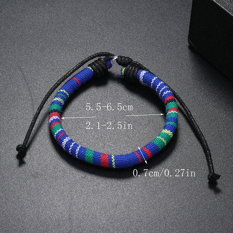 Ethnic Style Colorful Braided Bracelet for Women - Hand-Woven Cotton and Linen Jewelry