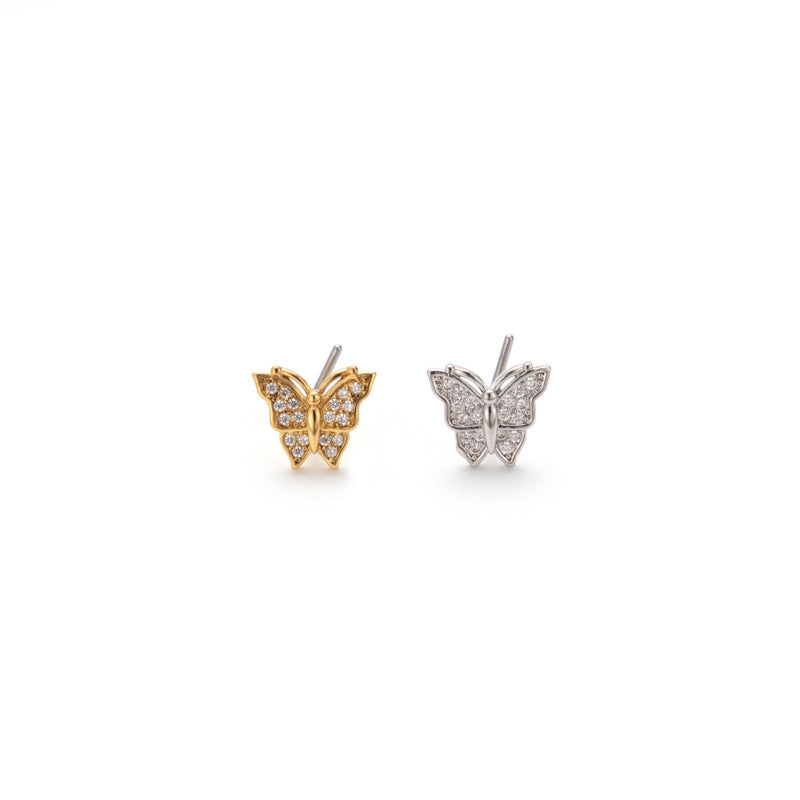 Ethnic Style Butterfly Stainless Steel Copper Zircon Nose Studs In Bulk