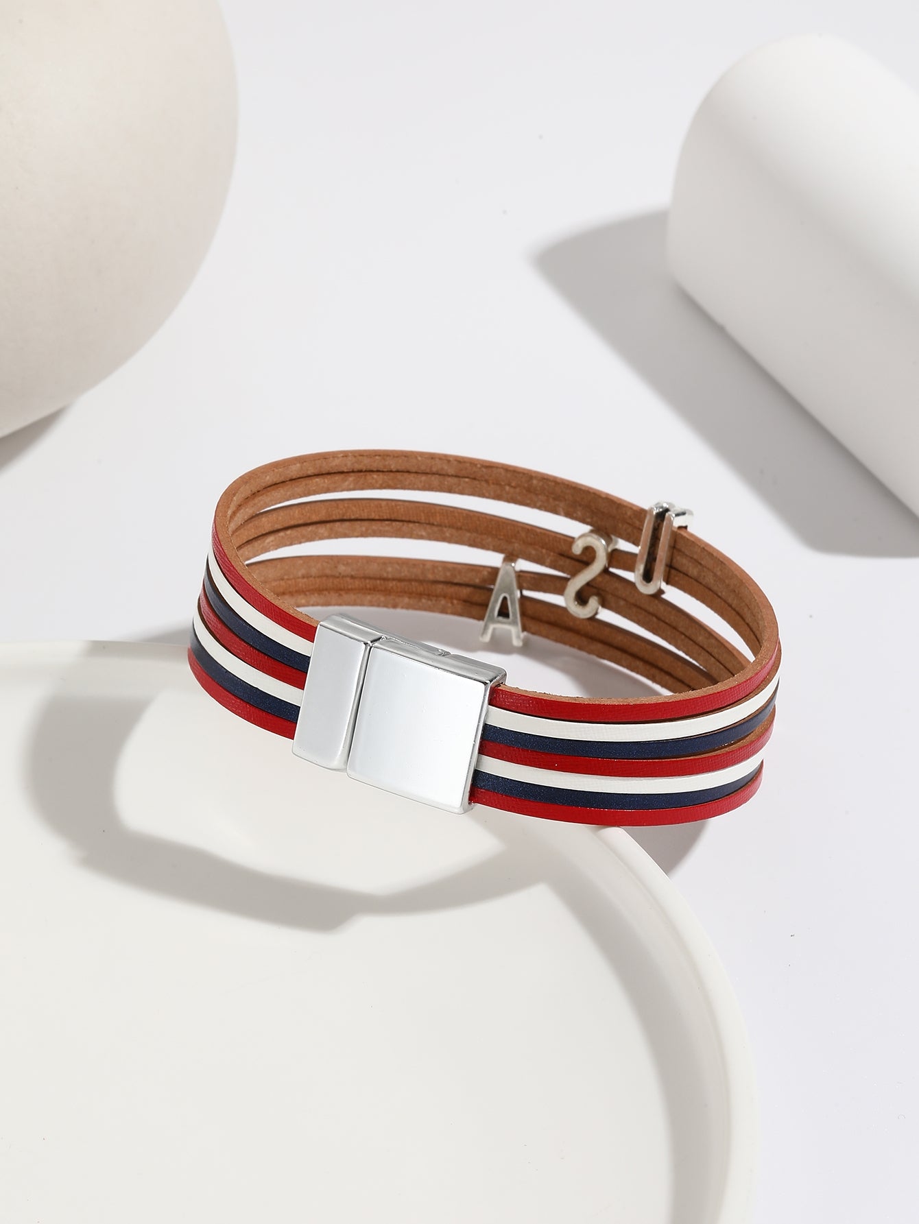 Ethnic American Flag Leather Braided Women's Bracelet