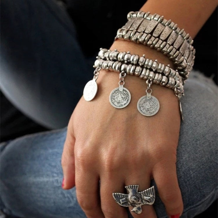 Ethnic Coin Charm Alloy Bracelet & Anklet Set - Hip-Hop Punk Retro Style Jewelry