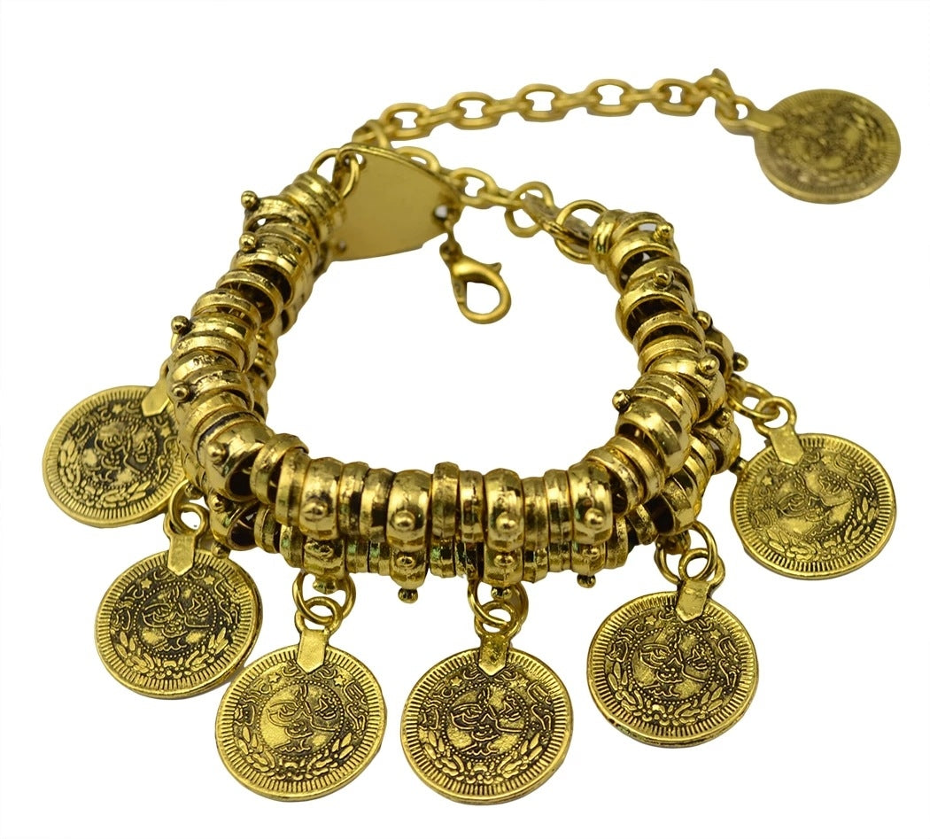 Ethnic Coin Charm Alloy Bracelet & Anklet Set - Hip-Hop Punk Retro Style Jewelry