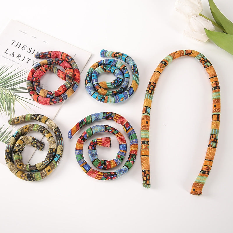 Ethnic Style Color Block Hair Tie Set with Spiral Lock Design