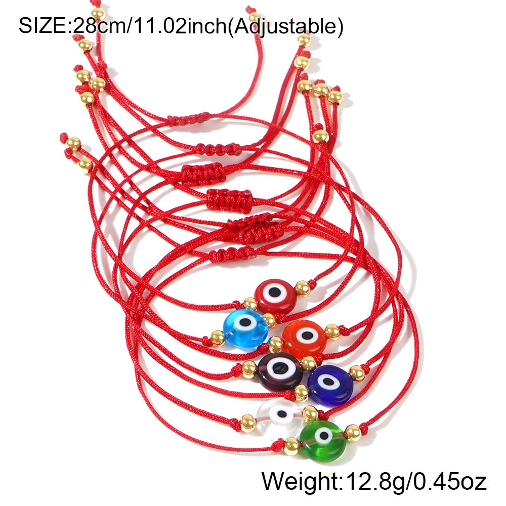 Ethnic Color Block Glass Rope & Evil Eye Adjustable Bracelet Set