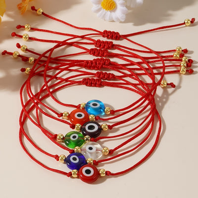 Ethnic Color Block Glass Rope & Evil Eye Adjustable Bracelet Set