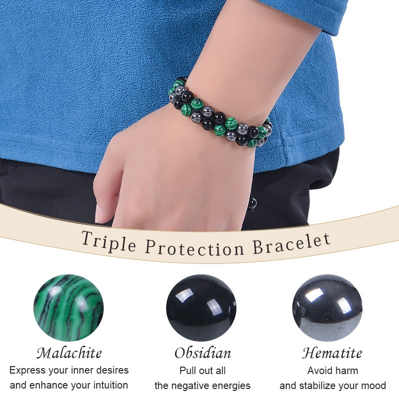 Ethnic Style Double Layer Malachite and Obsidian Natural Stone Bracelet