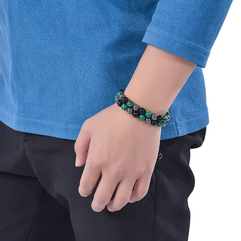 Ethnic Style Double Layer Malachite and Obsidian Natural Stone Bracelet