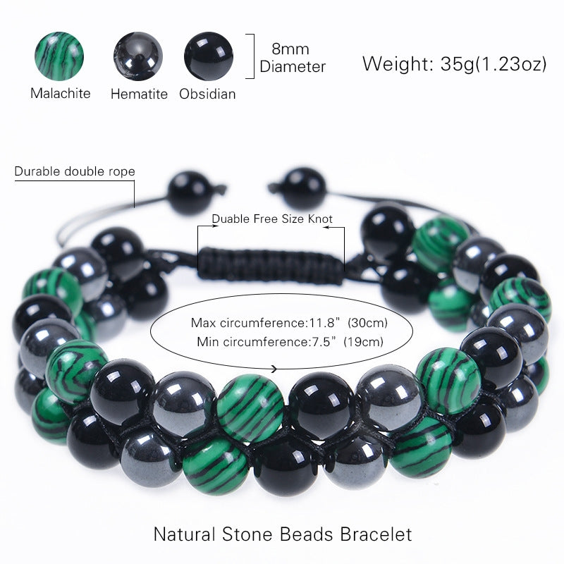 Ethnic Style Double Layer Malachite and Obsidian Natural Stone Bracelet