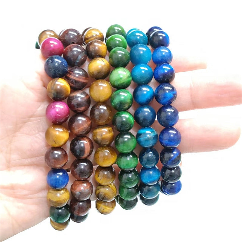 Ethnic Colorful Natural Stone Beaded Bracelet with Agate and Tiger Eye 8mm