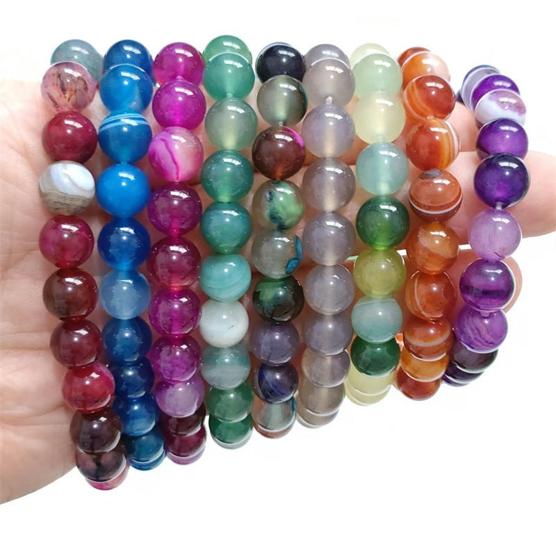 Ethnic Colorful Natural Stone Beaded Bracelet with Agate and Tiger Eye 8mm