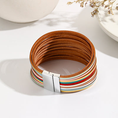 Ethnic Multi-Layer Colorful PU Leather Unisex Bracelet with Magnetic Buckle