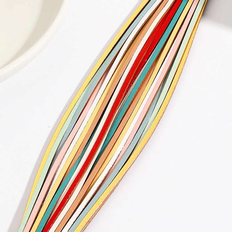 Ethnic Multi-Layer Colorful PU Leather Unisex Bracelet with Magnetic Buckle