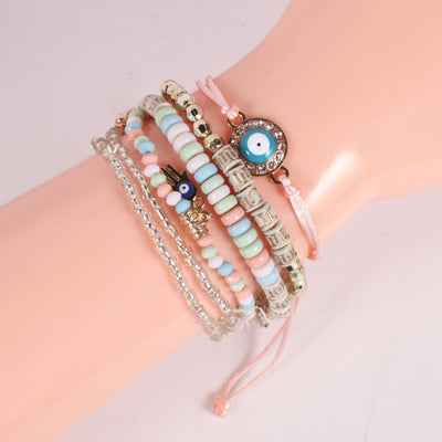 Ethnic Devil's Eye Multi-Layer Beaded Bracelet with Rhinestones